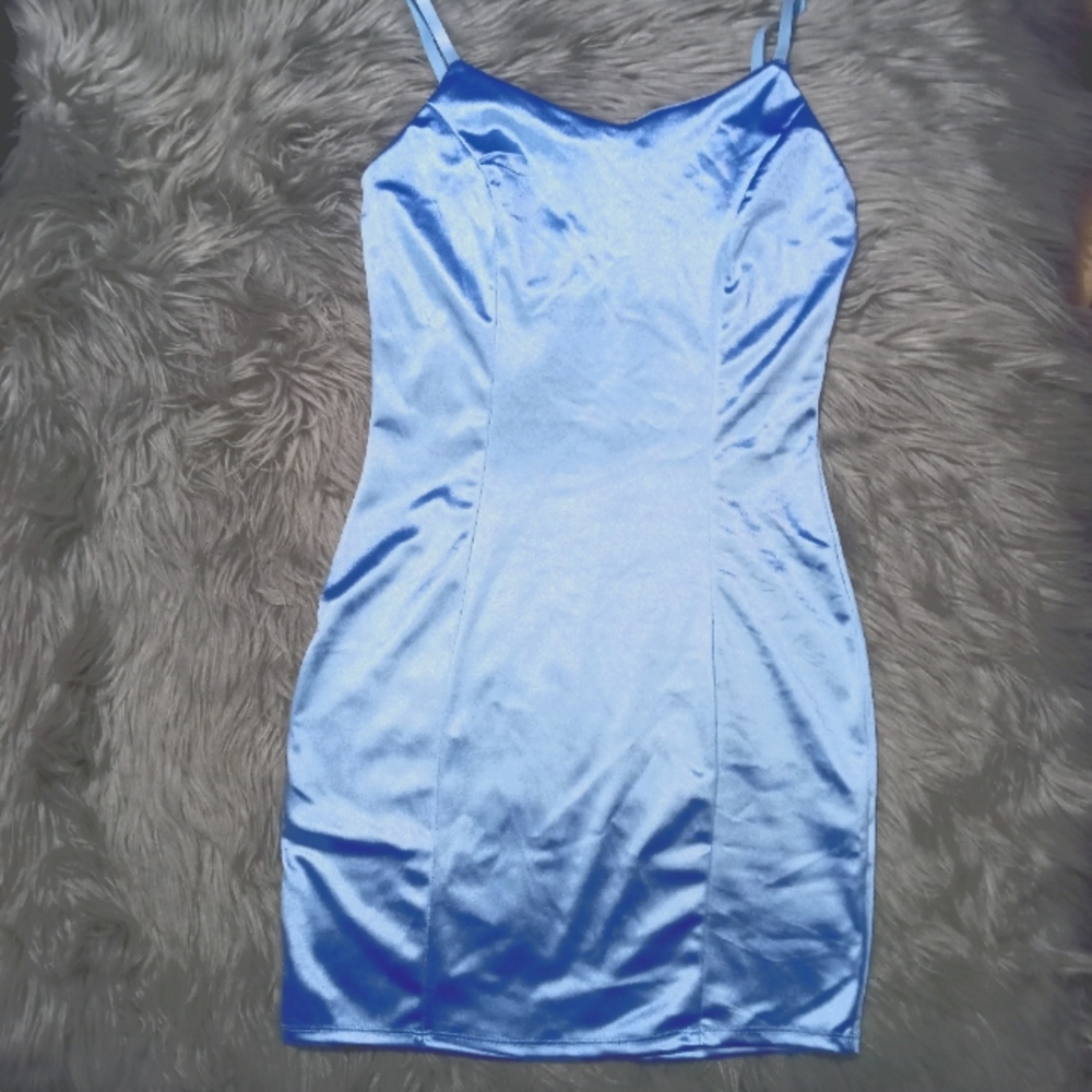 Large Blue Iris Satin Mini Dress